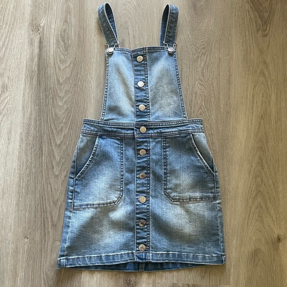 Celebrity Pink Girls Cottagecore School Overall Dress M Blue Button Front Preppy